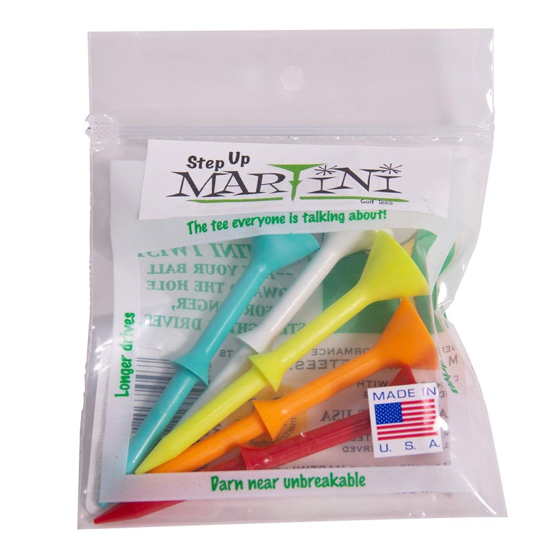 Martini Golf Tees DMT007 Durable Plastic Step-UP Tees (5 Pack), Assorted Colors, 3.25" - Image 1